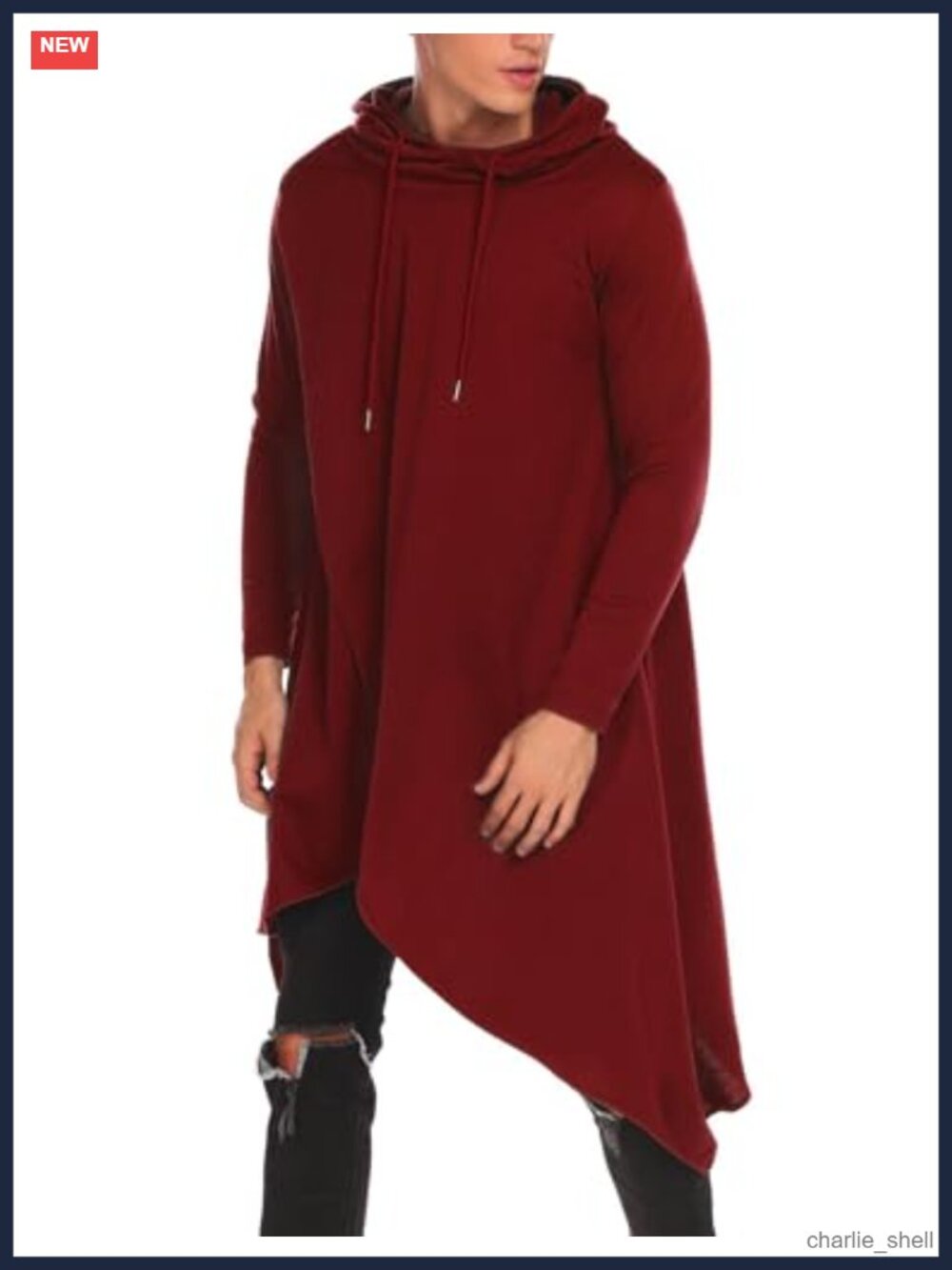 Men's Hooded Poncho Cape Cloak Asymmetric Hem Hoodie Sweatshirt Loose Fit